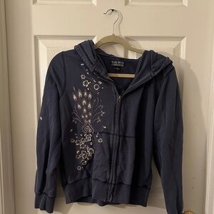 Lucky Brand Navy Blue Hoodie with Silver Embroidery